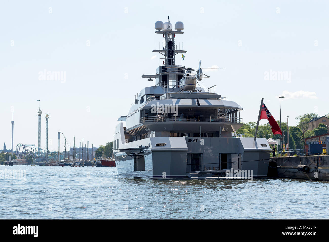 STOCKHOLM, Suède, le 2 juin 2018 : Le grand bateau yacht M/S'est lancé dans le port de Stockholm de Skat. Le navire est administré par l'ex-ingénieur Microsoft Char Banque D'Images