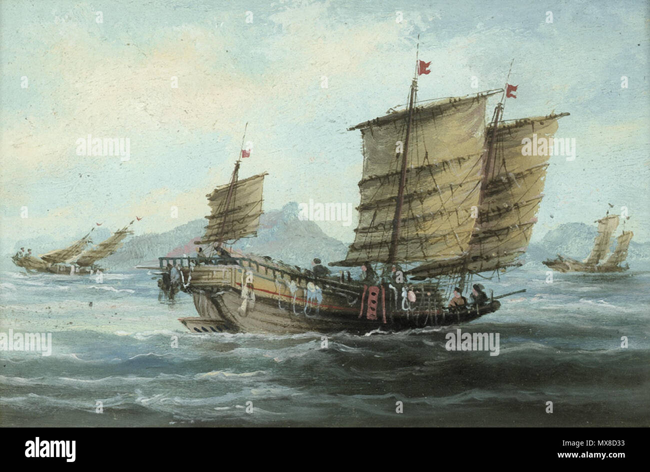 . Dschunken allemand : bei bewegter Voir vor der chinesischen Küste. 一幅描绘福州九龙江口的油画 画于。中文 :1850年。 . vers 1850. Dschunken 172 anonyme c1850 Banque D'Images