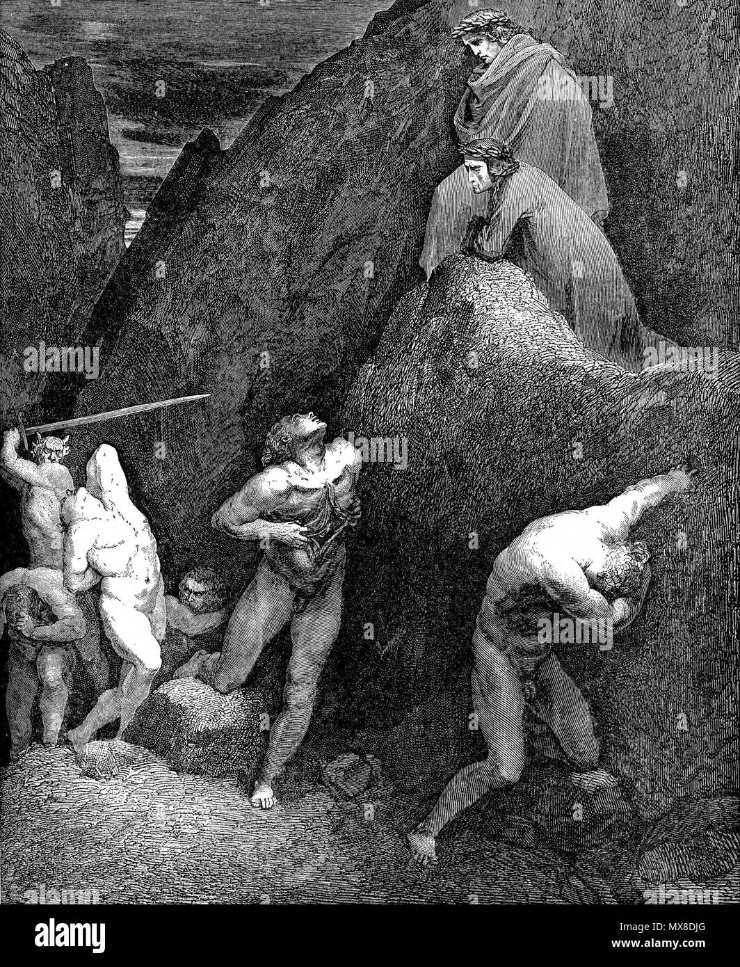 . Numérisation haute résolution de gravure de Gustave Doré illustrant Canto XXVIII de la Divine Comédie, Inferno, par Dante Alighieri. Légende : mutilé Nuances de Mahomet . 1 mars 2008. scanné, post-traités, et chargé par Karl Hahn 174 DVinfernoMutilatedShades m Banque D'Images