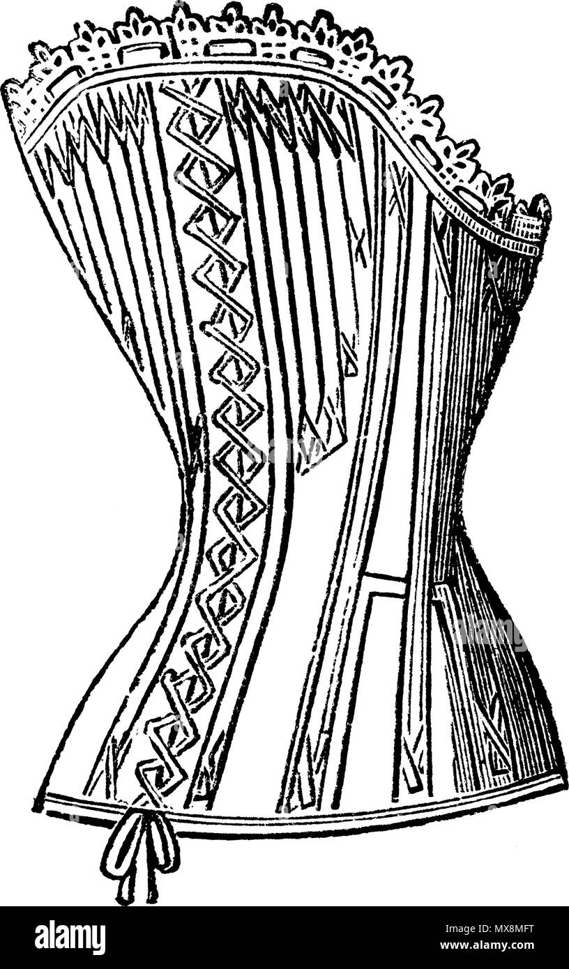 . English : Fig. 205. - CORSETS pour fillettes de 13 à 15 ans, avec goussets sur les hanches, le dos très fortement blanc ou écru 6,75 Les mêmes en laine satin noir, éventaillés couleur 7,75. vers 1890. Anonymous 208 Fig205CORSETS pour fillettes de13a15ans Banque D'Images