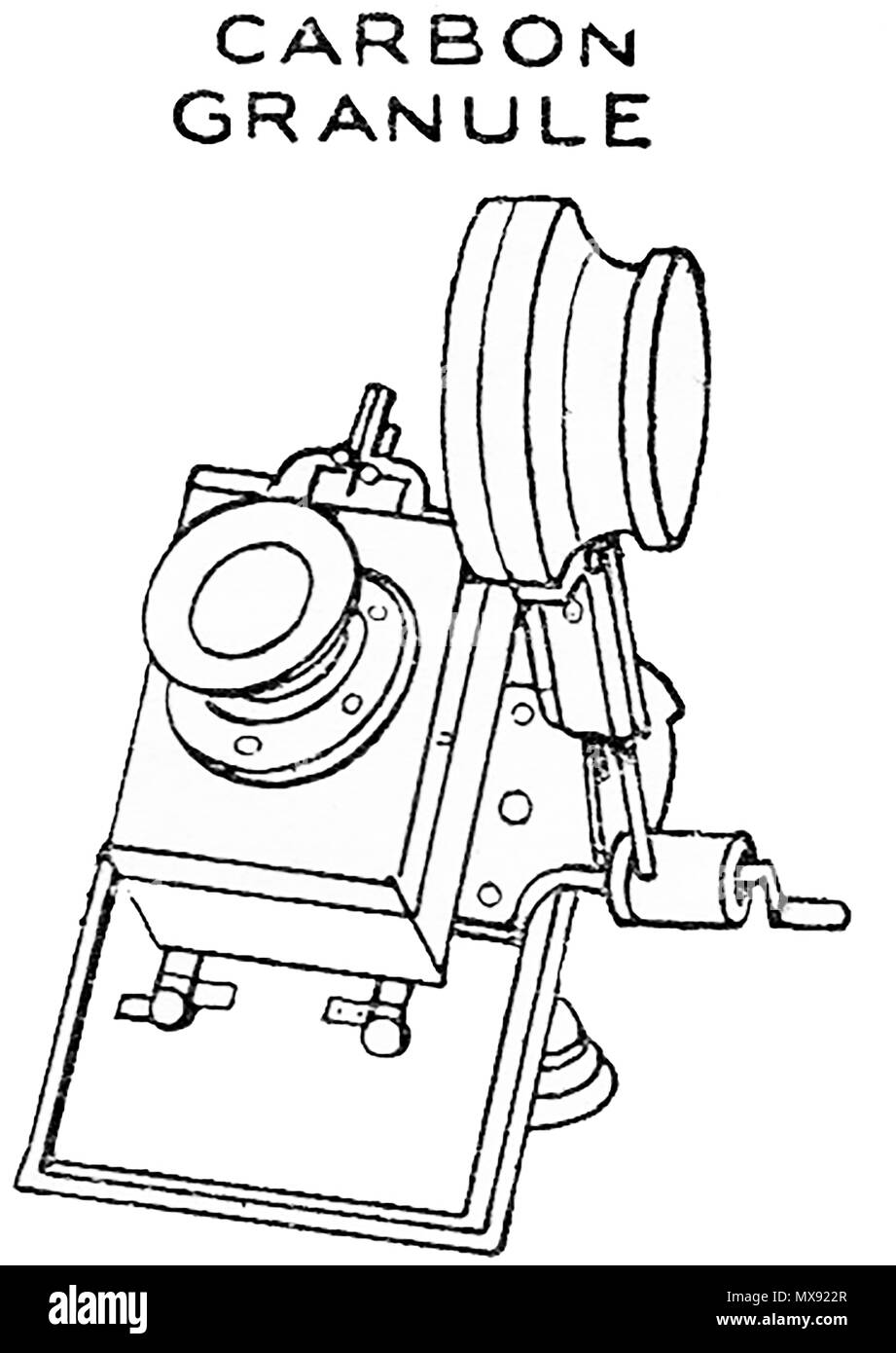 Début d'équipement téléphonique - une illustration des années 30 d'un granule de carbone appareil téléphonique. Banque D'Images