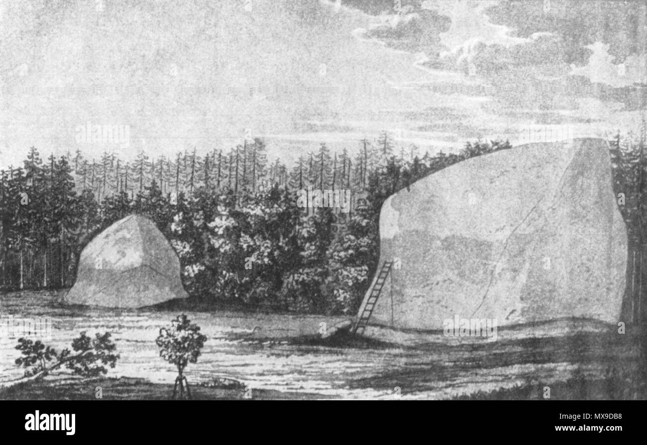 . Deutsch : Die "Gegensteine Rauenschen" auf den Bergen (nach W. Schultz, 1821). 1821. W. Schultz 237 Gegensteine Rauenschen in den Bergen Banque D'Images