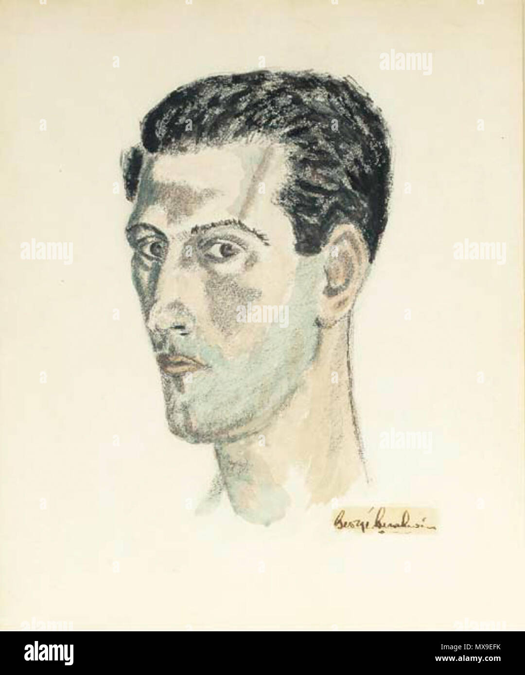 . Autoportrait. Fusain et aquarelle sur papier. Provenance : Collection Samuel Goldwyn et Frances, donnée par Frances Goldwyn pour Benita Hume Colman dans les années 1930. 17 x 14 cm . en 1937. George Gershwin George Gershwin 239 Autoportrait Banque D'Images