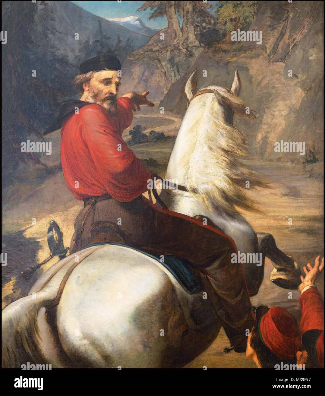 . Anglais : Garibaldi lors de la Troisième Guerre d'indépendance italienne . vers 1866. Elle:Giulio Carlini (1826 -1887) 247 Giulio Carlin 1826 1887 Giuseppe Garibaldi a cavallo campagna trentin Banque D'Images