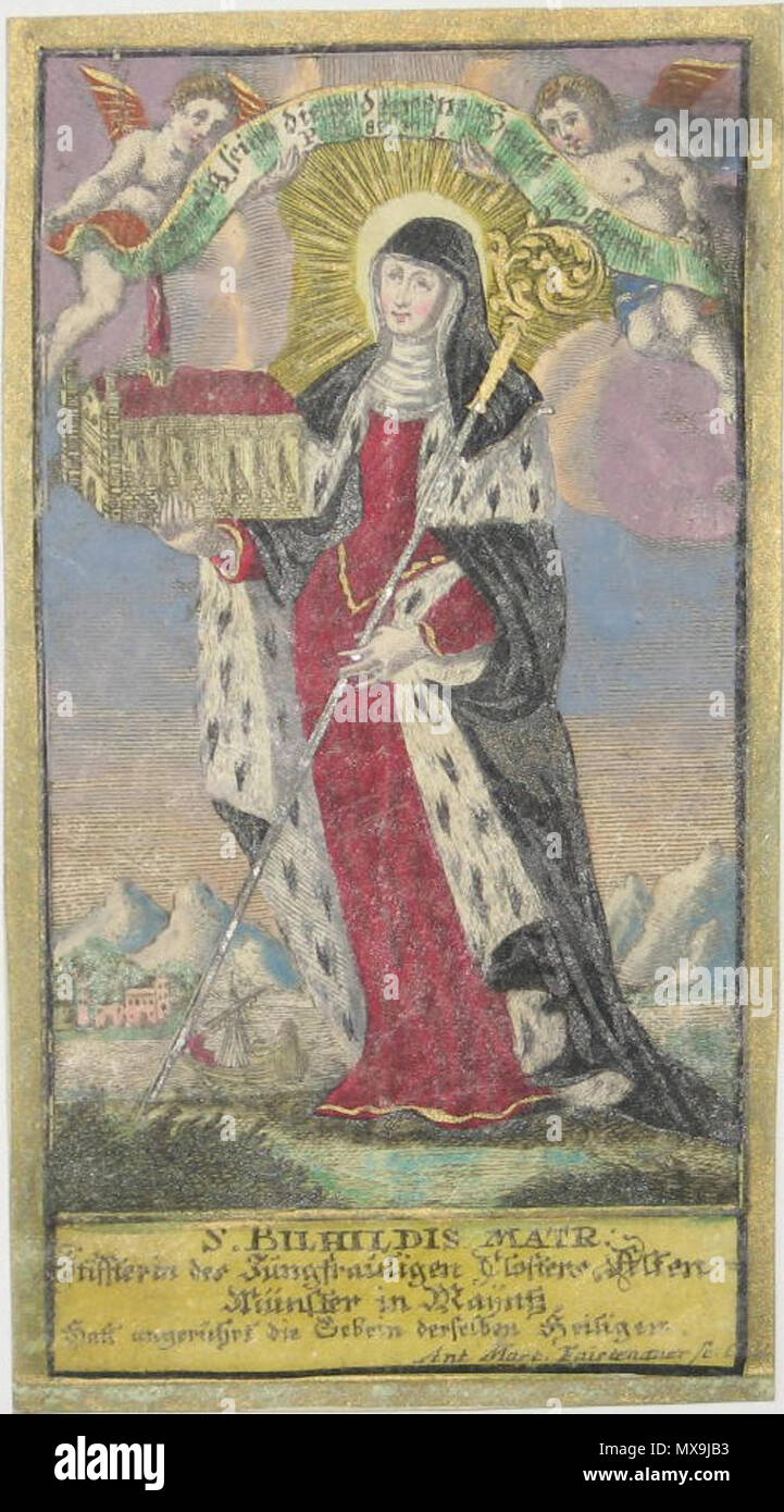 . Heilige Bilhildis. Gedruckt auf Pergament. 12*6,5 cm . 18e siècle. Mart Faistenauer ant 270 Heilige Bilhildis Banque D'Images