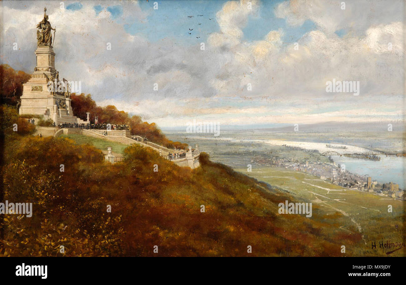 . Rheinlandschaft Weite mit Blick auf das Niederwalddenkmal und Rüdesheim, Öl auf Malkarton, 37 x 58 cm . 19e siècle. A. Heinrich Hoffmann (1814-1896) 270 Heinrich Hoffmann UN Niederwalddenkmal Banque D'Images