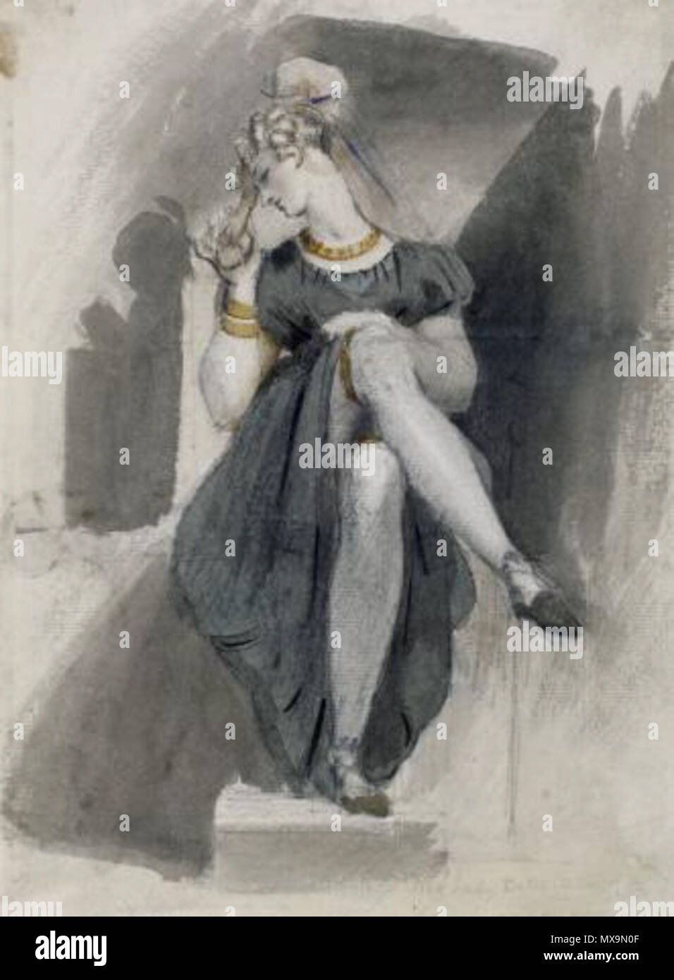 . Anglais : Aquarelle et crayon, sur papier vergé FILIGRANÉS 'GOLDING ET SNELGROVE 1815' 10 1/2 x 8 pouces . 19e siècle. Theodor von Holst 283 Théodore von Holst Lady Banque D'Images