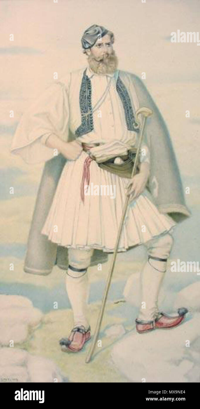 . Anglais : le costume de villageois grec Fustanella - y compris la collection de costumes grecs par NICOLAS SPERLING (Russie 1881-1940 / loi : Athènes). L'année 1930. Nicolas Sperling (1881-1940) 232 Le Costume Fustanella Villager Banque D'Images