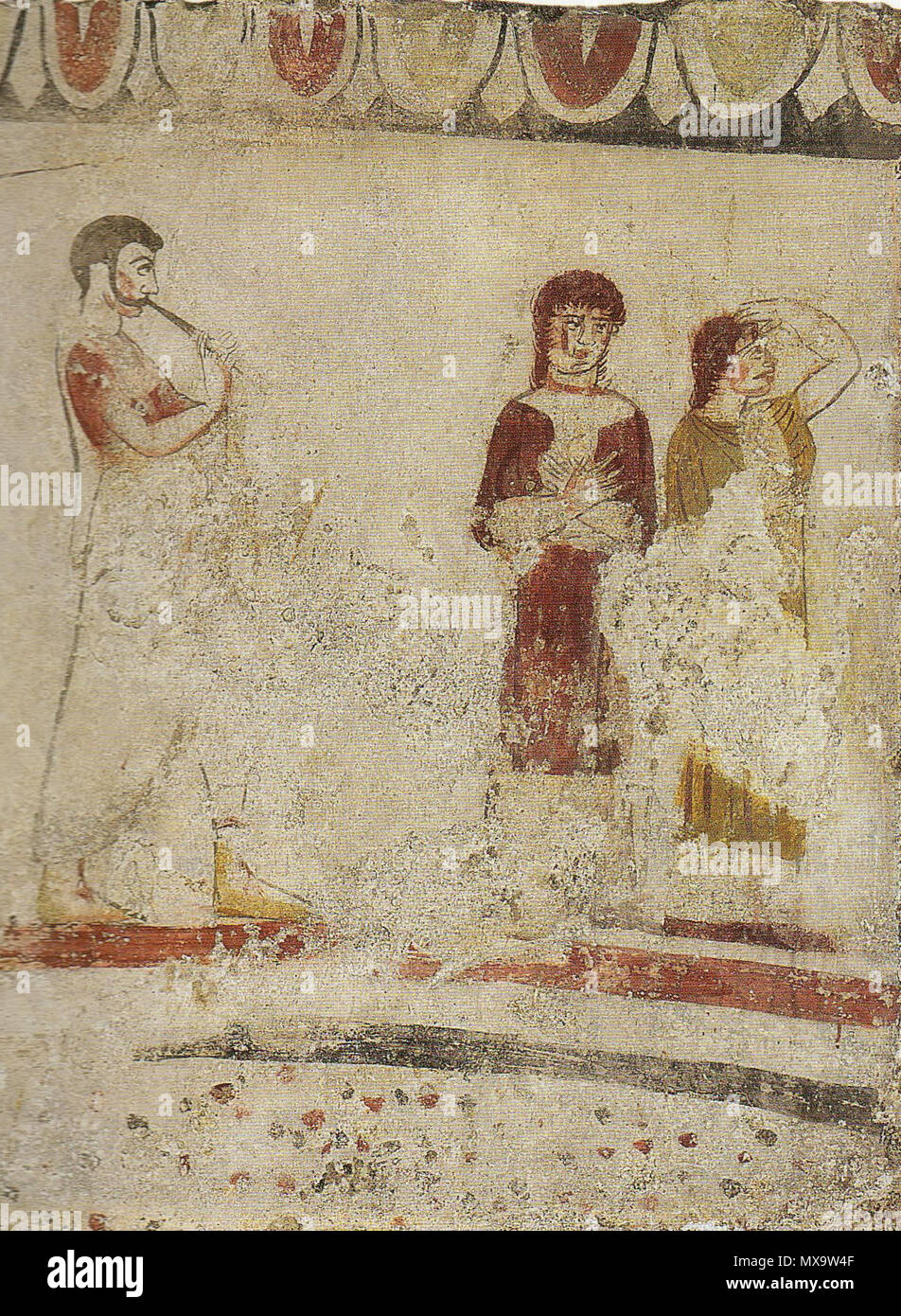 . Paestum, saisir des schwarzen Ritters. Détail . um 340 C. Chr.. Gemälde : inconnu. Foto : Christoph Irrgang 251 Grab des schwarzen Ritters Trauernde Banque D'Images