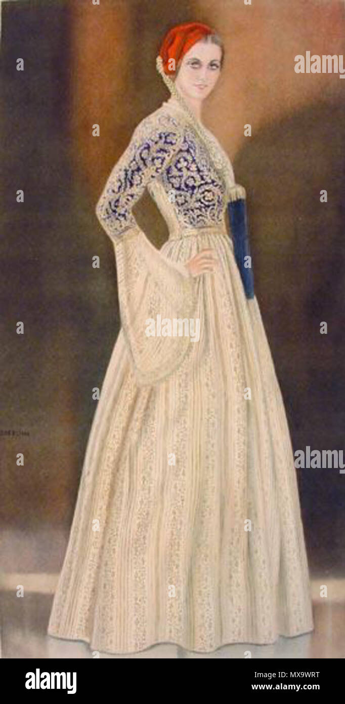 . Anglais : Greek Lady's robe de gala de 1835 - Collection de costumes grecs par NICOLAS SPERLING (Russie 1881-1940 / loi : Athènes). L'année 1930. Nicolas Sperling (1881-1940) 254 Gala Dress costume grec Banque D'Images