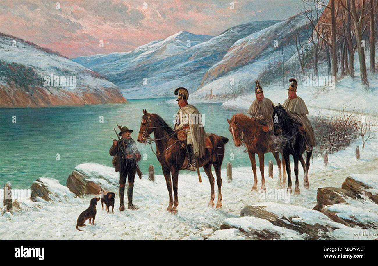 . Polski : Jan Chełmiński Żołnierze napoleońscy patrolu.na . avant 1900. Jan Chełmiński (1851-1925) 126-zolnierze Chelminski Banque D'Images