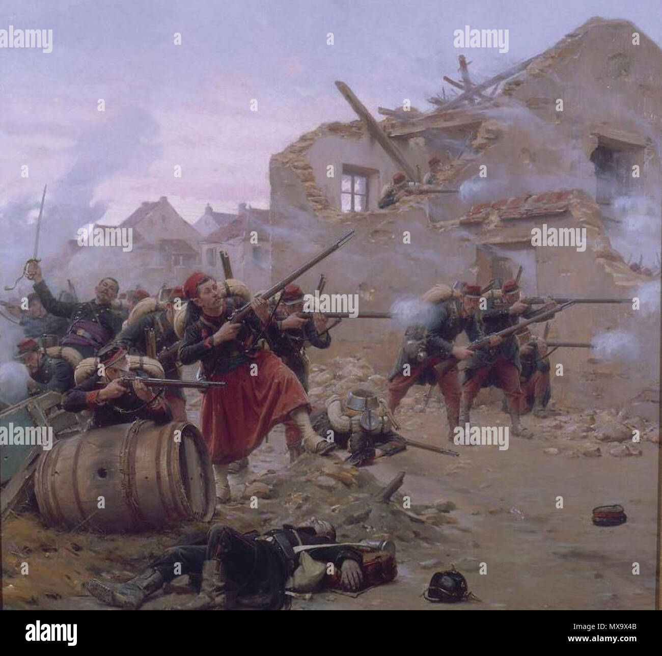 . English : combats dans les rues d'un village, 1870 - Zouaves et gardes mobiles de l'armée du Nord . 16 février 2014, 18:16:29. Paul-Louis-Narcisse Grolleron Grolleron 255 Paul-Louis-Narcisse - combattre dans les rues d'un village, 1870 Banque D'Images