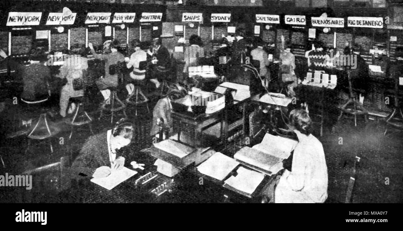 Au début de l'équipement de transmission de message téléphonique utilisé lors du British Post Office (GPO) téléphone international Exchange . Banque D'Images