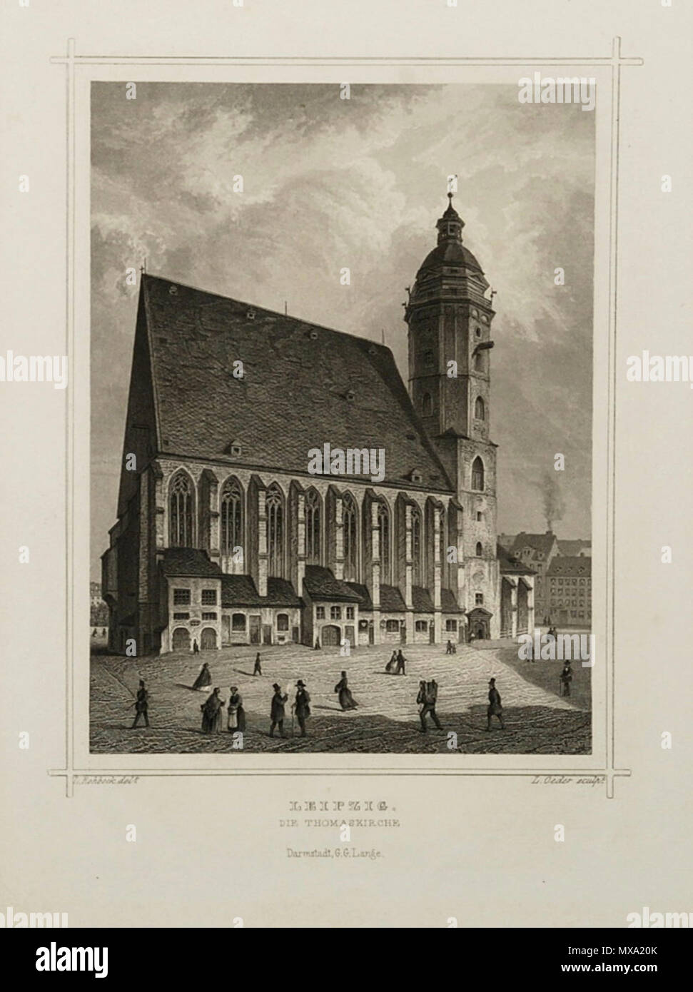 . Deutsch : Oeder, L. : Leipzig. Thomaskirche mourir. Stahlstich 1850 um nach L.[udwig] Rohbock (THIEME BECKER-Bd. 28, S. 542), Plattenrand 24,4 x 16,3 cm. um 1850, FOTO 2008. © Foto H.-P.Haack. Thomaskirche Leipzig 366 um 1850 Banque D'Images