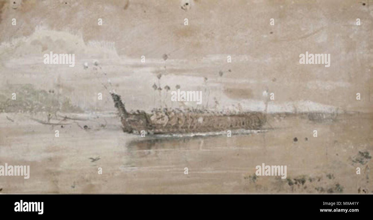 . Anglais : Ngāpuhi chef Hongi Hika retour de raid à La Baie des Iles pendant le mousquet de guerres. Dessiné par un artiste inconnu en 1860. Suomi : Ngāpuhi palaamassa sotaretkeltä päälikkö Hongi Hika d Islandsiin muskettisotien aikana Bay. Maalannut taiteilija-luvulla aventuras 1860. 31 août 2011. 284 Inconnu Hong-hika-guerre-canoe Banque D'Images