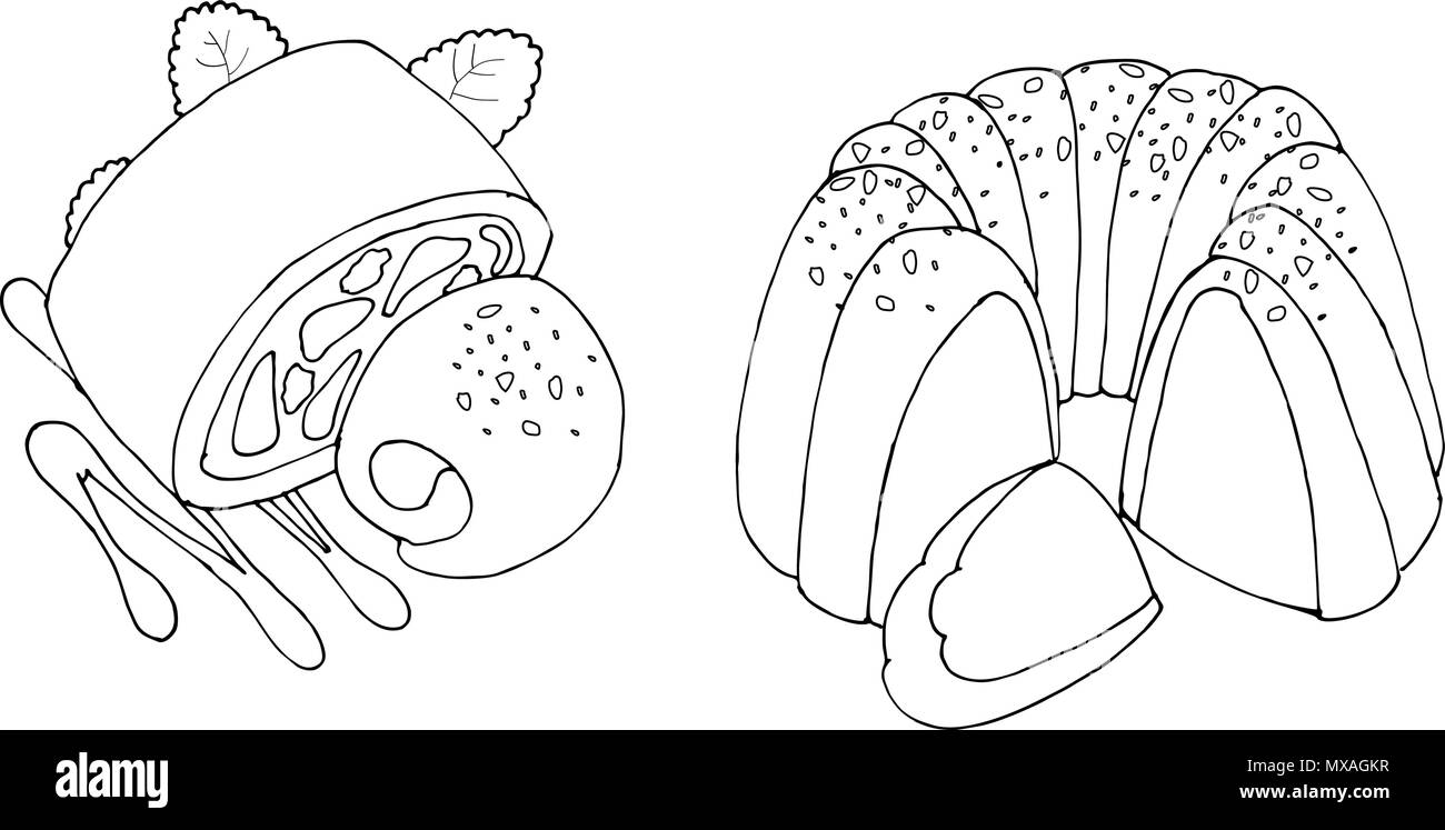 Gâteau bundt vecteur et strudel aux pommes isolé sur fond blanc Illustration de Vecteur