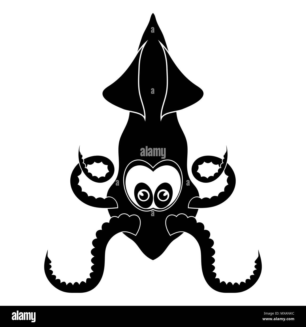 Calmar européen Silhouette. Mignon de fruits de mer. Sous l'eau des animaux. Monstre de mer Illustration de Vecteur