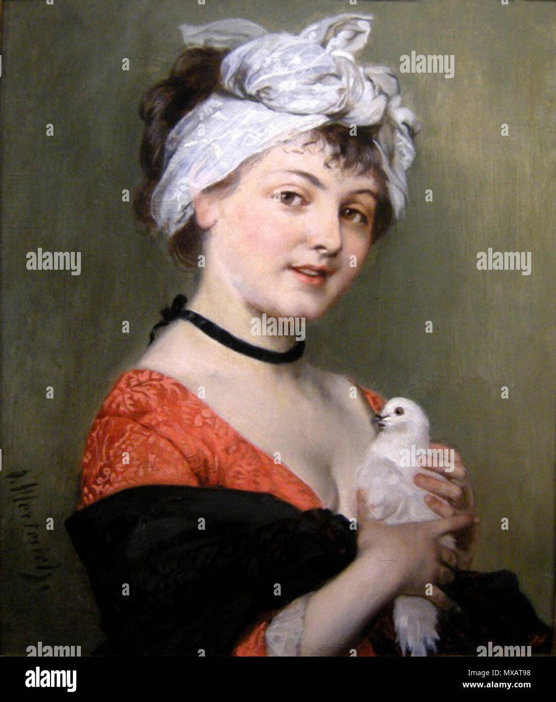 . Deutsch : Dame mit einer Taube . 19e siècle. Johann Caspar Herterich 1843-1905 318 Johann Caspar Herterich Dame mit einer Taube Banque D'Images