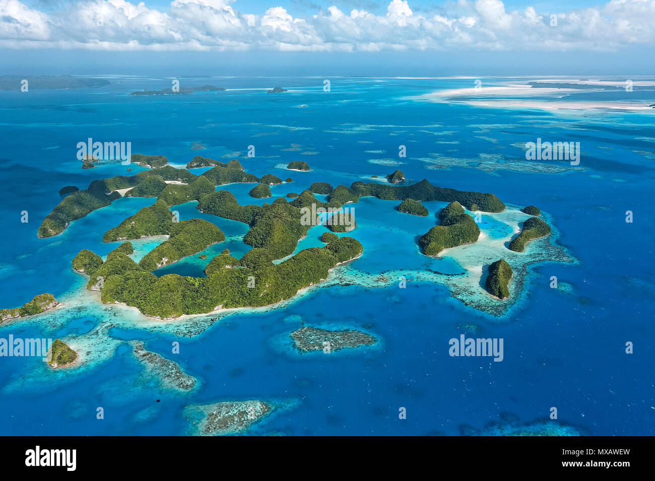Luftaufnahme von den Rock islands, Palaos, Mikronesien, Asien | Vue aérienne des îles Rock, Palau, Micronésie, de l'Asie Banque D'Images