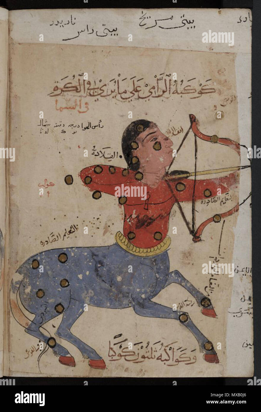 . Kitab al-Bulhan  = astrologie/astronomie/composite la géomancie arabe manuscrit . Fin du 14ème siècle. Plusieurs/Inconnu 342 Kitab al-Bulhan --- signe astrologique sagittaire centaure Banque D'Images
