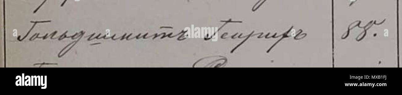 . Anglais : un fragment d'un index de 1881 registre de naissance avec le nom de naissance de Janusz Korczak : Henryk Goldszmit (Гольдшмитъ Генрикъ en russe :) Polski : skorowidzu aktów Fragment księgi urodzenia z 1881 roku zawierający rosyjsku Гольдшмитъ Генрикъ wpis po (Goldszmit) właściwego imienia Henryk j'nazwiska Janusza Korczaka. Le 31 décembre 1881. Un fonctionnaire anonyme au bureau du greffe de Varsovie en 1881. 346 Korczak-Goldszmit-name-ASC-1881 Banque D'Images