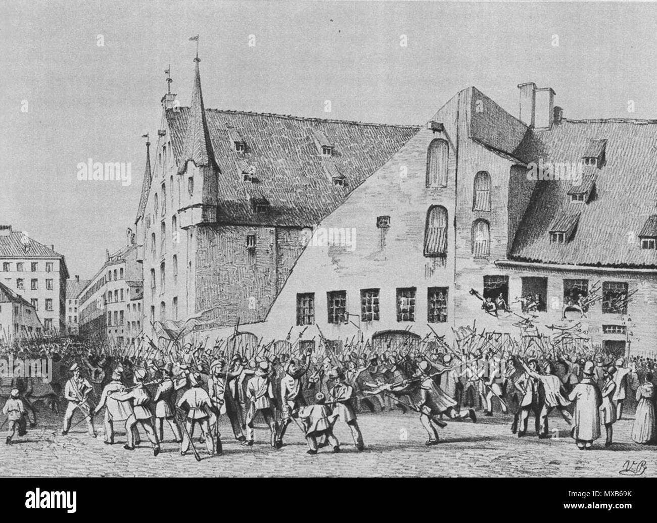 . Erstürmung Zeughauses des bürgerlichen suis Jakobsplatz im Revolutionsjahr 1848 . vers 1848. H. Bolz 307 Jakobsplatz 1 Banque D'Images
