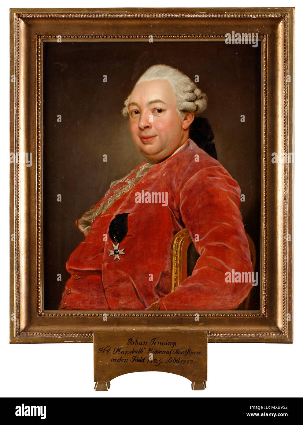 . Svenska : Porträtt föreställande John Jennings (1729-1773), av. avporträtterad Alexander Roslin 1er janvier 1770. Bukowskis 322 John Jennings portrait Banque D'Images