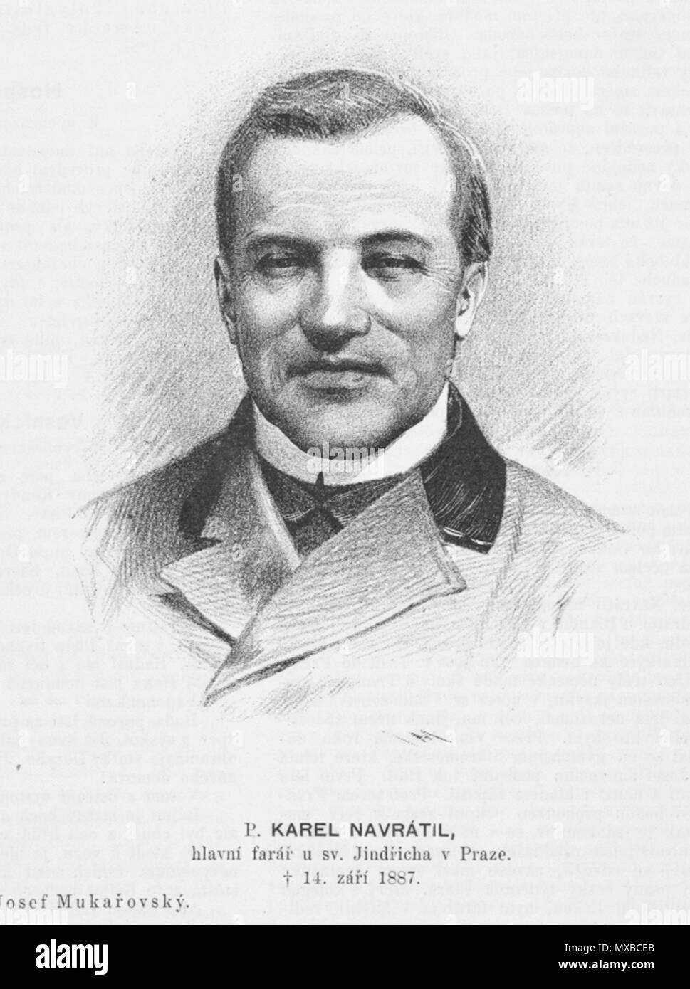 . Anglais : Portrait de Karel Navrátil (1830-1887), prêtre catholique tchèque qui a écrit l'histoire de plusieurs églises de Prague. 22 septembre 1887. Josef Mukařovský (1851-1921) 335 1887 Karel Navratil Mukarovsky Banque D'Images