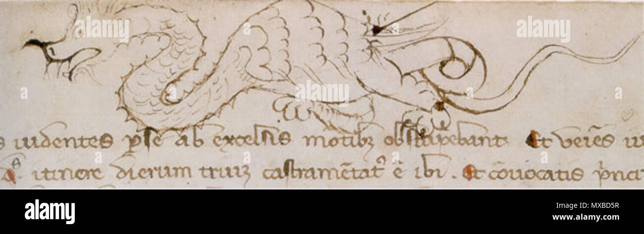 . Deutsch : Randzeichnung eines Drachens, 13. Jh., BLB, Aug. perg. 63, Niebelungen Handschrift C. Anglais : Dragon, illustrant un manuscrit du 13ème siècle du Niebelungenlied. 13e siècle. Kat-randdrache 337 inconnu Banque D'Images