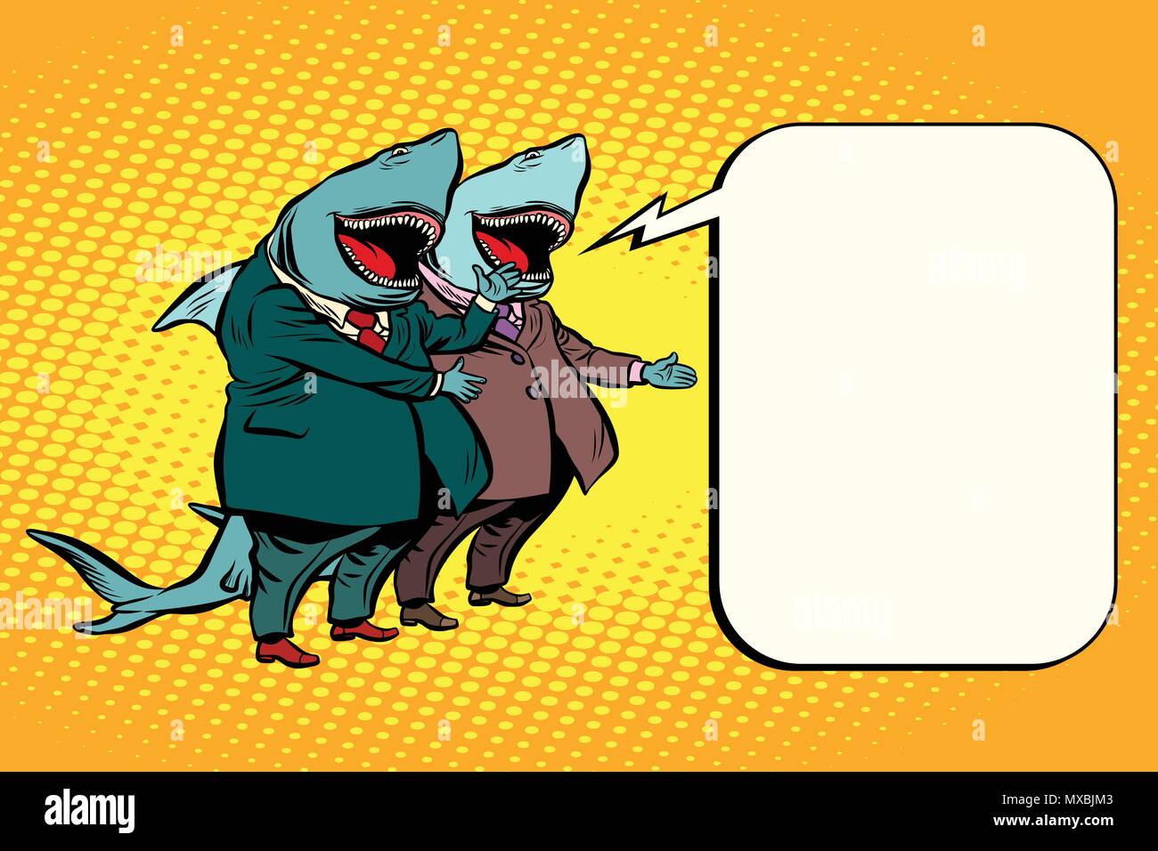 Requin d'affaires copie espace contexte discours. Dessin animé Bande dessinée pop art retro illustration dessin vectoriel Illustration de Vecteur