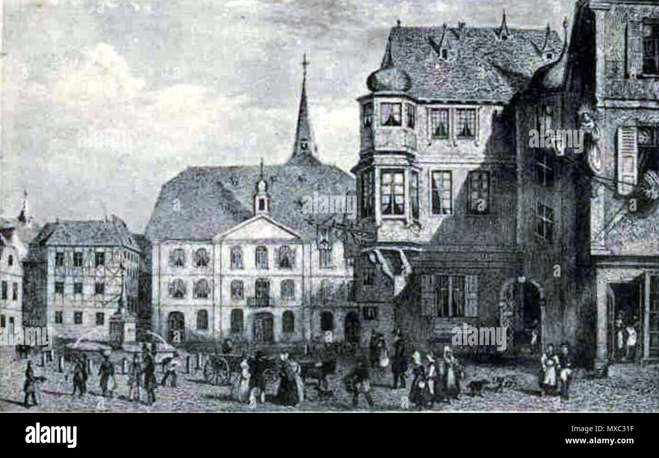 . Deutsch : Der Bensheimer nach einem Bild von Marktplatz G. Lambert von 1850 . 1850 ou plus tôt. Marktplatz 400 Inconnu Bensheim 1850 Lambert 01 Banque D'Images