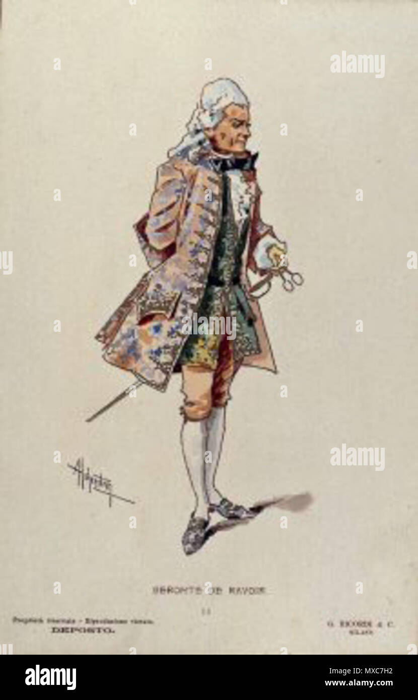 . Anglais : Description : Geronte di Ravoir pour le costume de l'Acte II de Manon Lescaut pour la première mondiale de performance, Teatro Regio di Torino, 1 février 1893. Artiste : Adolf Hohenstein (1854-1928) Provenance : Museo Teatrale alla Scala. Source : http://www.comitatopuccini.it/page.php ?page =21&langId =1&zoomImg =12 391 Manon Lescaut Acte II Geronte Costume Banque D'Images