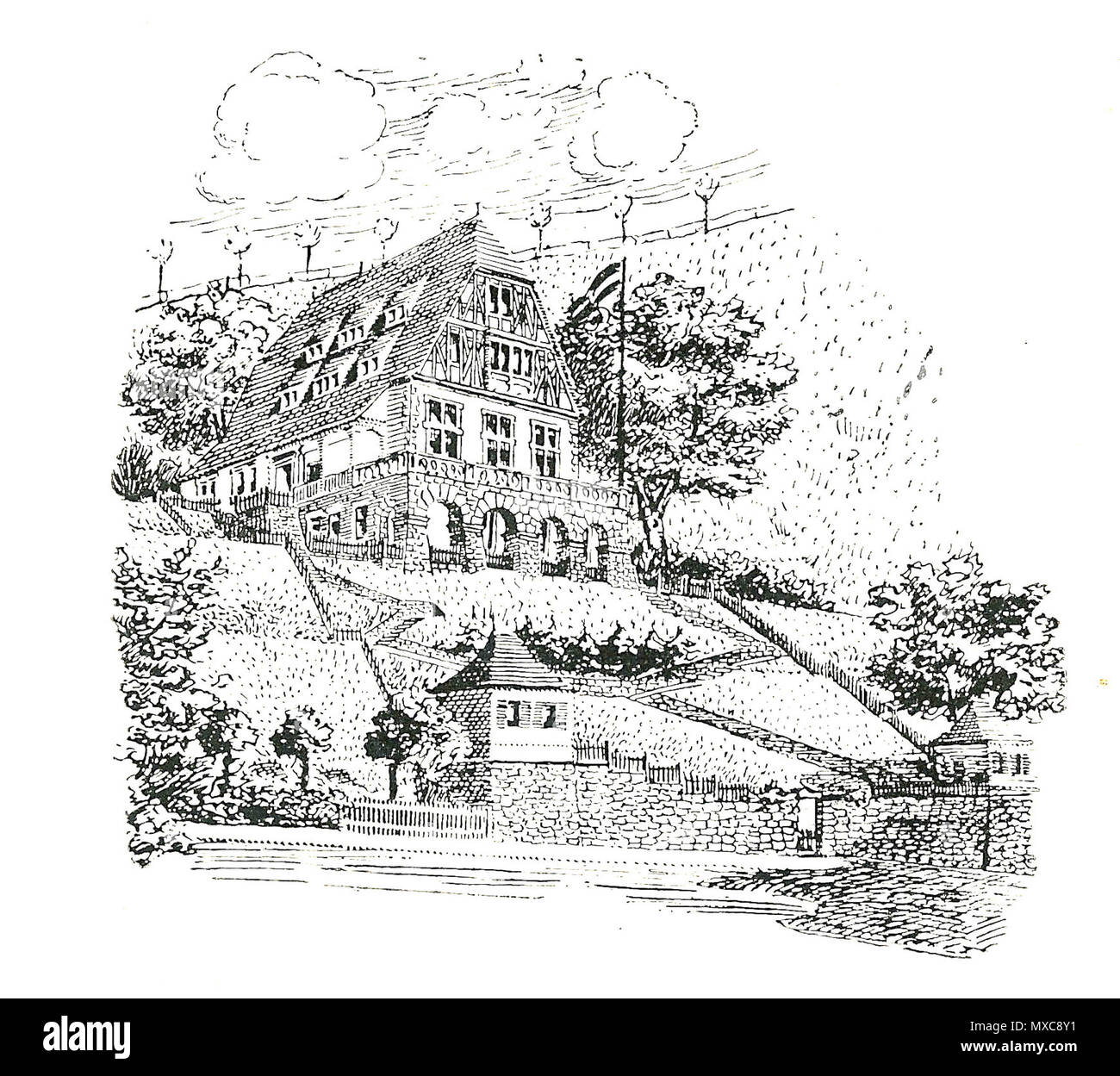 . Deutsch : Haus des corps de:Guestphalia Suevoborussia et Marburg, Lutherstraße 23 à Marburg English : Chambre d'étudiant de fraternité et Suevoborussia Guestphalia:Corps canadien, Lutherstrasse 23 à Marburg/Allemagne . avant 1910. Guestphalia 395 inconnu - Haus Marburg Banque D'Images