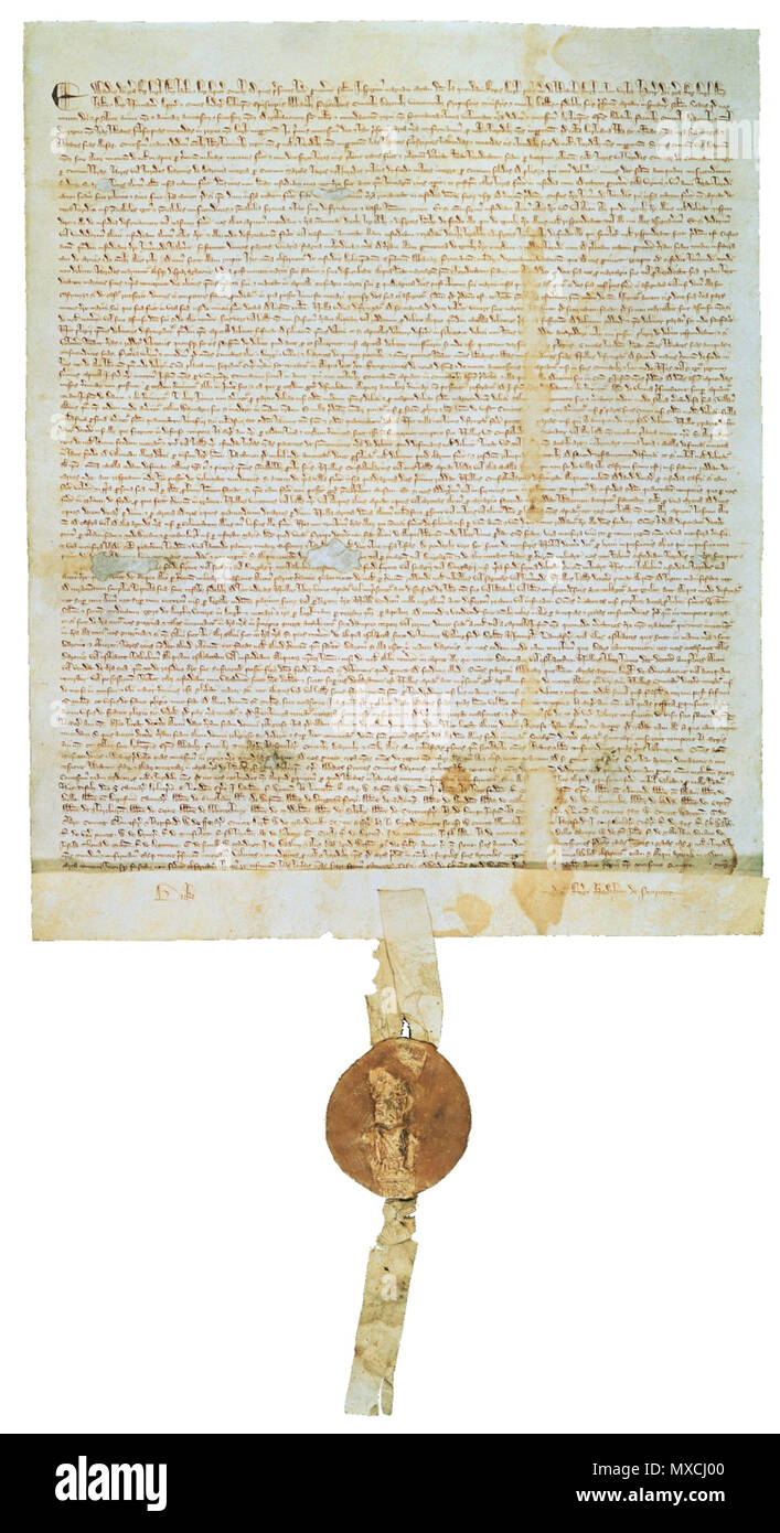 . Anglais : La version 1297 de la Magna Carta, l'un des quatre originaux du document. Cette copie a été anciennement propriété de la famille de 2955 et les comtes de Cardigan, et plus tard la fondation Perot. David Mark Rubenstein, co-fondateur et directeur général du groupe Carlyle, a acquis le document en 2007 et l'a prêté à la National Archives and Records Administration. Il est maintenant sur l'affichage public dans l'Ouest Rotunda Gallery de l'édifice des Archives Nationales à Washington, D.C., USA. Pour de plus amples informations, voir [1]. 1297 ; 6 Novembre 2007 (date d'origine).. Chargé par AzaToth. 388 Magna Ca Banque D'Images