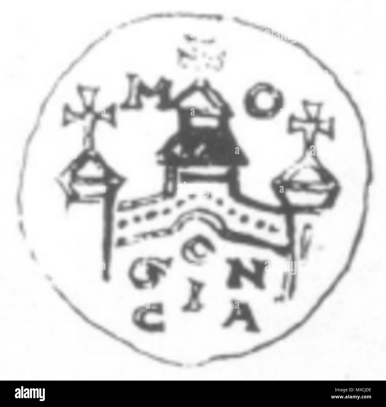 . Deutsch : Mainzer pfennig (12. Jh) . 12e siècle. Wiedergabe von historischen und Münzen in einer Veröffentlichung von Siegeln Hildebrecht Hommel 389 Mainzer pfennig (12. Jh) Banque D'Images