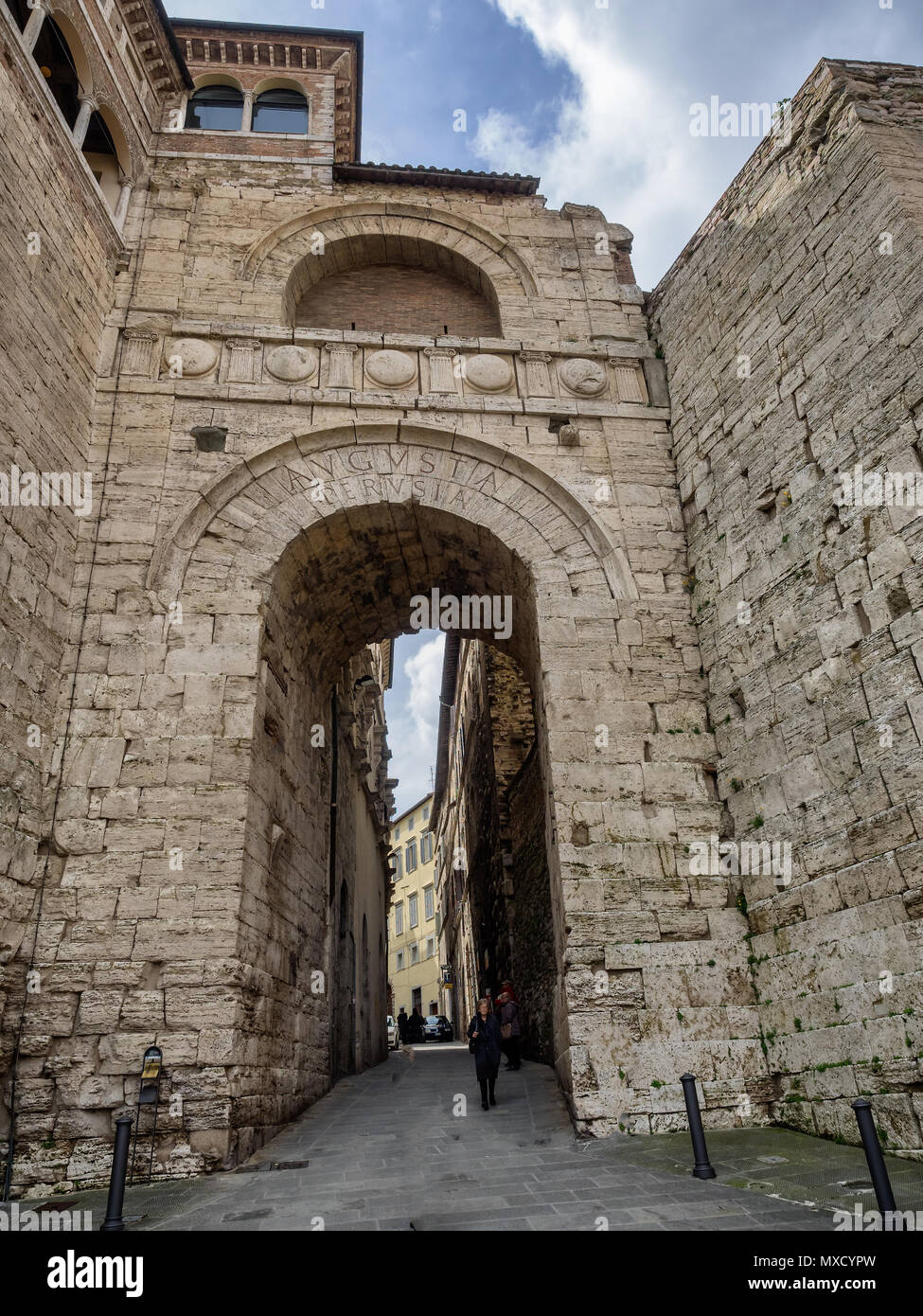 Porta Augusta dans Perugis Etrusque, Ombrie Italie Banque D'Images