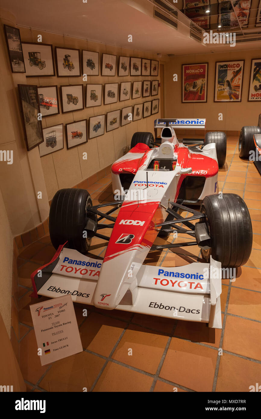 Toyota TF003 F1 2007 voiture de Formule 1, l'écurie Panasonic Toyota Racing Team, Monaco Top Cars Collection Musée de l'automobile, exposition de S.A.S. le Prince de Lu Banque D'Images