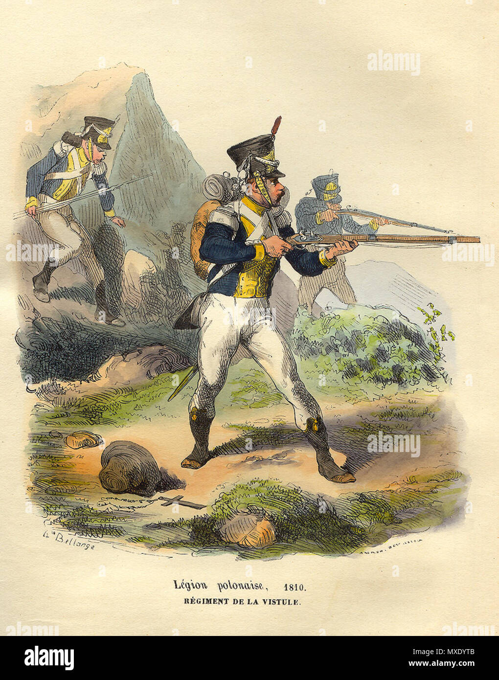 . Anglais : soldats polonais de Napoléon le Légion Polonaise, régiment de la Vistule. À partir de la livre de P.-M. Laurent de l'Ardèche "Histoire de Napoléon", 1843 . 1843 artiste Bellange (1800-1866.) 438 soldats polonais de Napoléon par Bellange Banque D'Images
