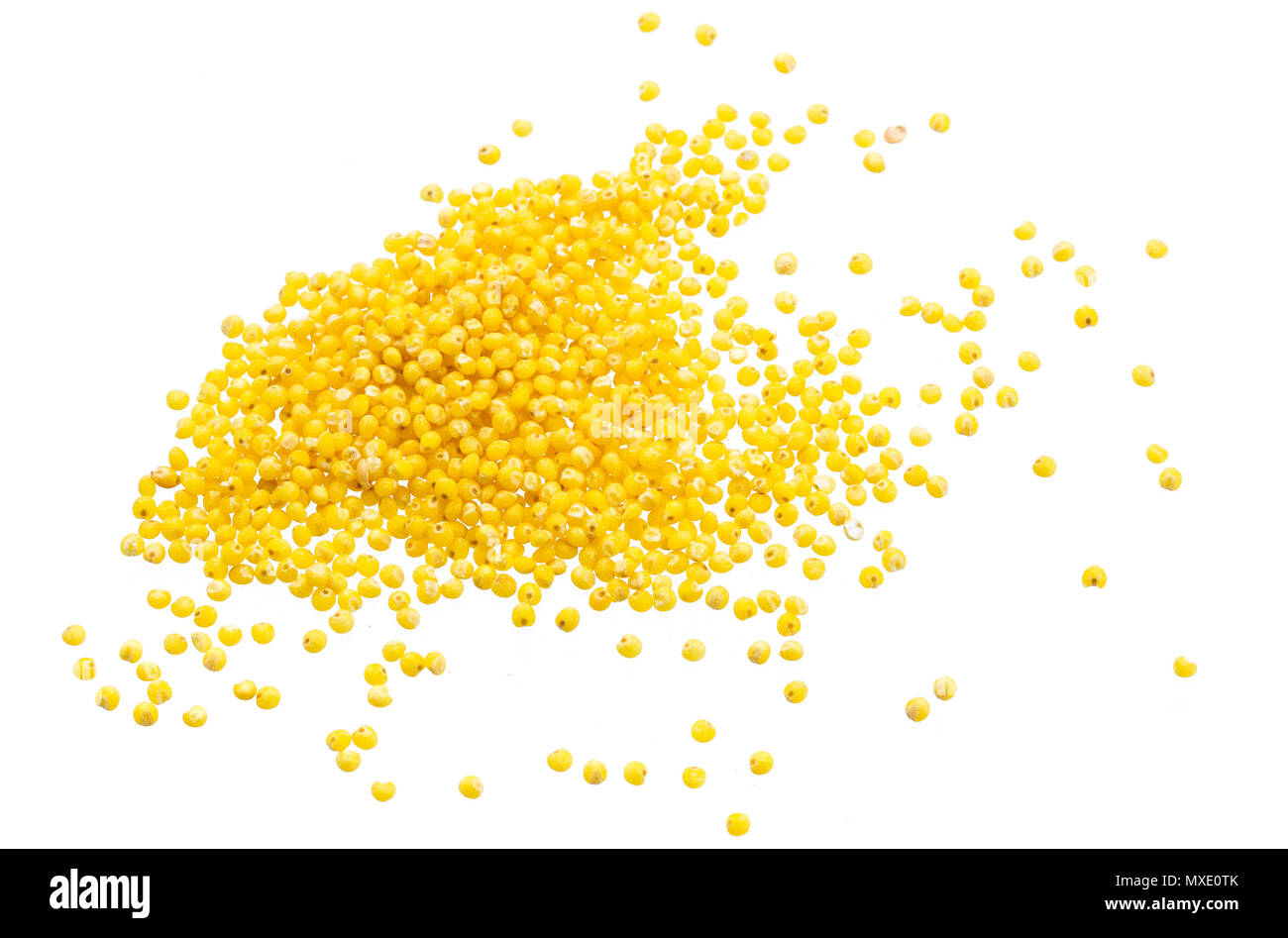 Tas de graines de millet isolé sur fond blanc Banque D'Images