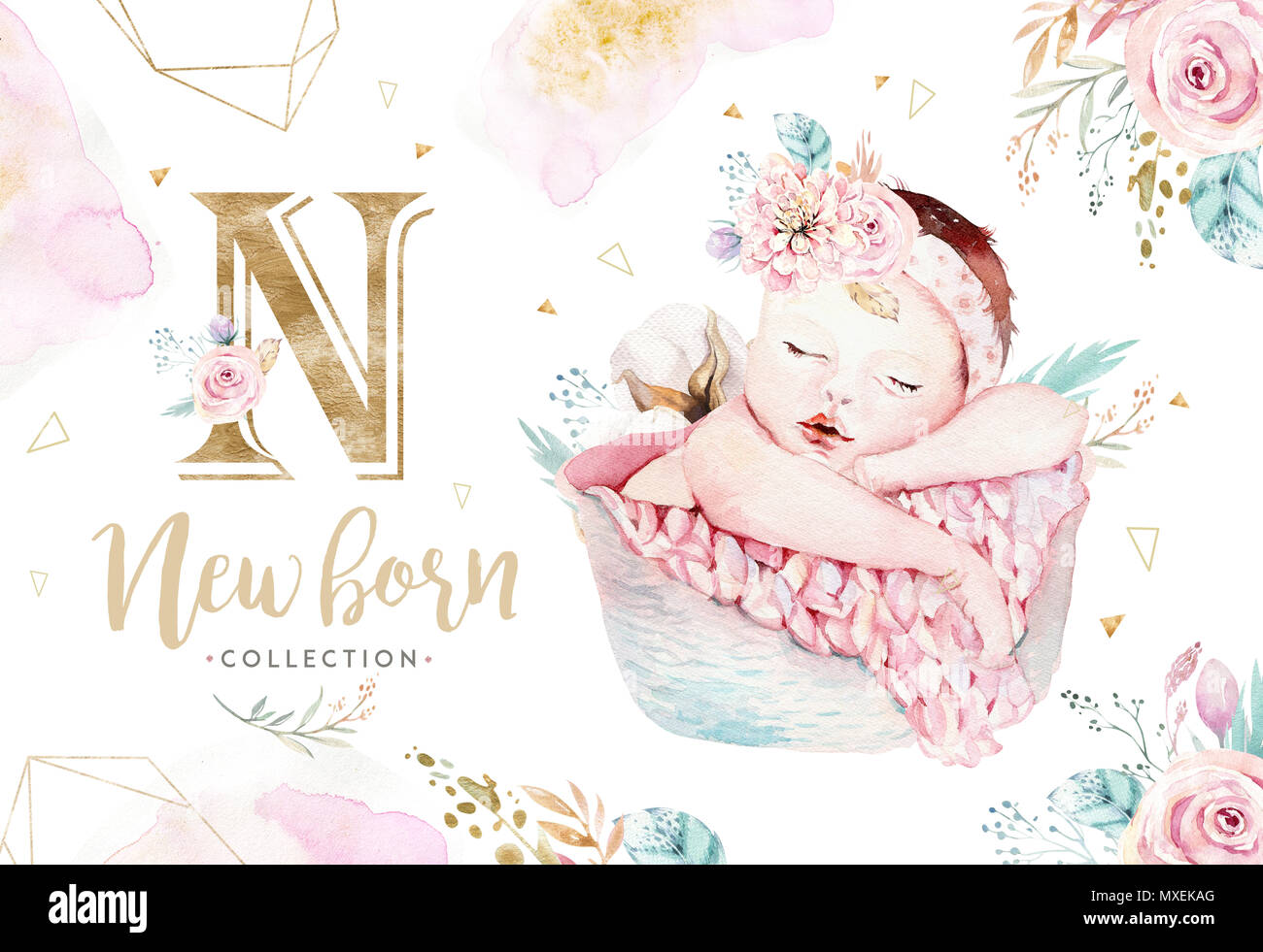 Nouveau Ne Bebe Mignon Aquarelle Nouveau Ne Garcon Fille Illustration Peinture Douche De Bebe Anniversaire Isoles Carte Peinture La Peinture Fait Main Photo Stock Alamy
