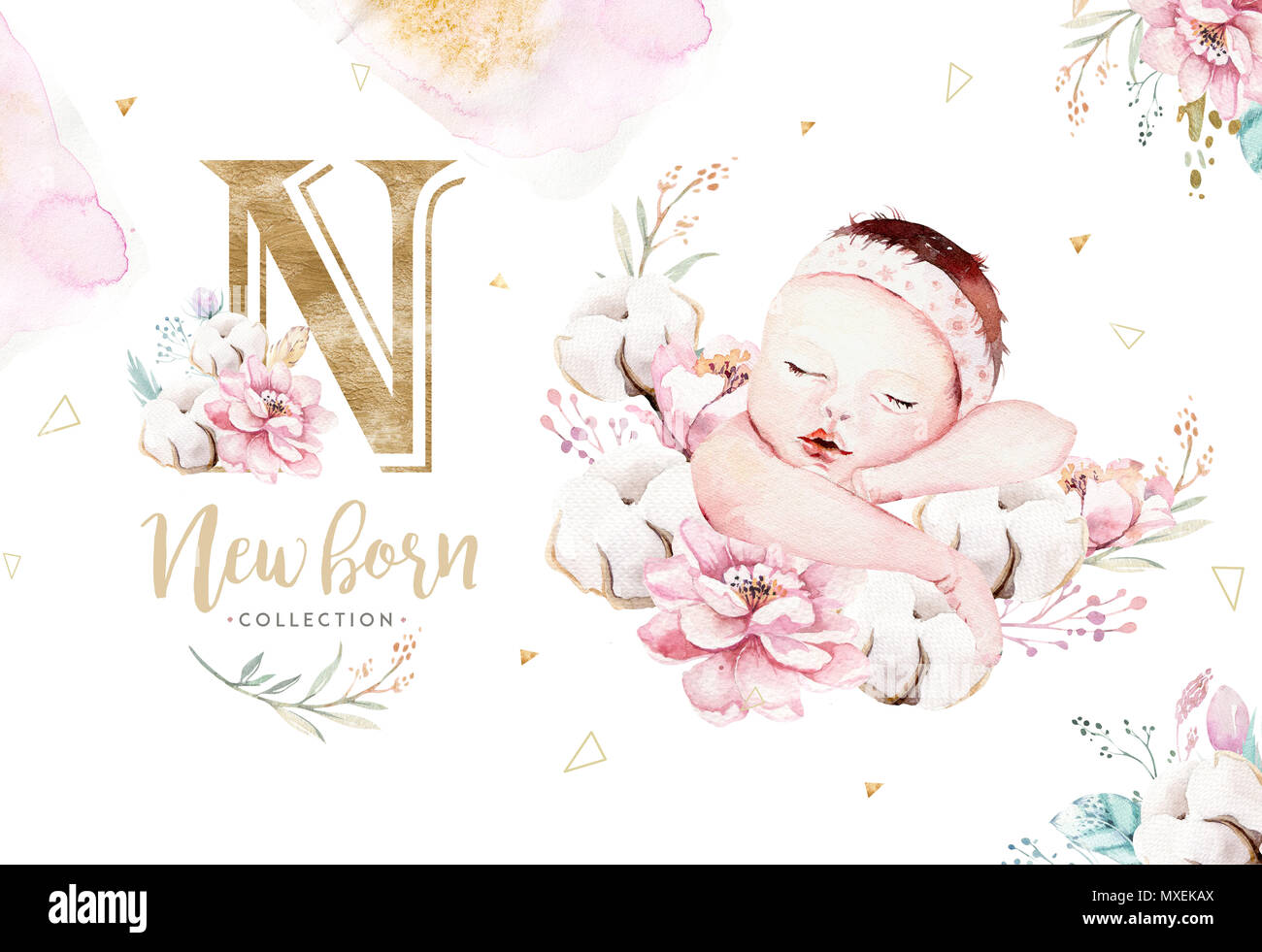 Nouveau Ne Bebe Mignon Aquarelle Nouveau Ne Garcon Fille Illustration Peinture Douche De Bebe Anniversaire Isoles Carte Peinture La Peinture Fait Main Photo Stock Alamy