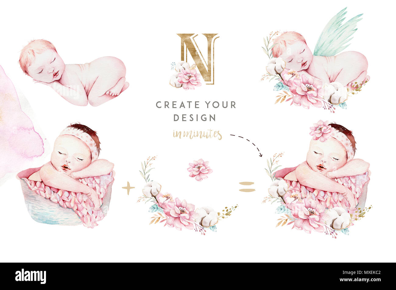 Nouveau Ne Bebe Mignon Aquarelle Nouveau Ne Garcon Fille Illustration Peinture Douche De Bebe Anniversaire Isoles Carte Peinture La Peinture Fait Main Photo Stock Alamy