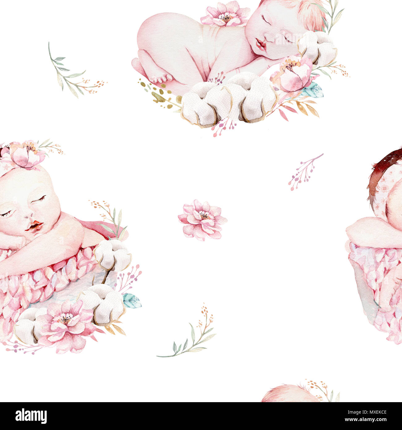 Nouveau Ne Bebe Mignon Aquarelle Naissance D Un Enfant Endormi Illustration Fille Et Garcon Douche De Bebe Carte Anniversaire Backgraund La Peinture Photo Stock Alamy
