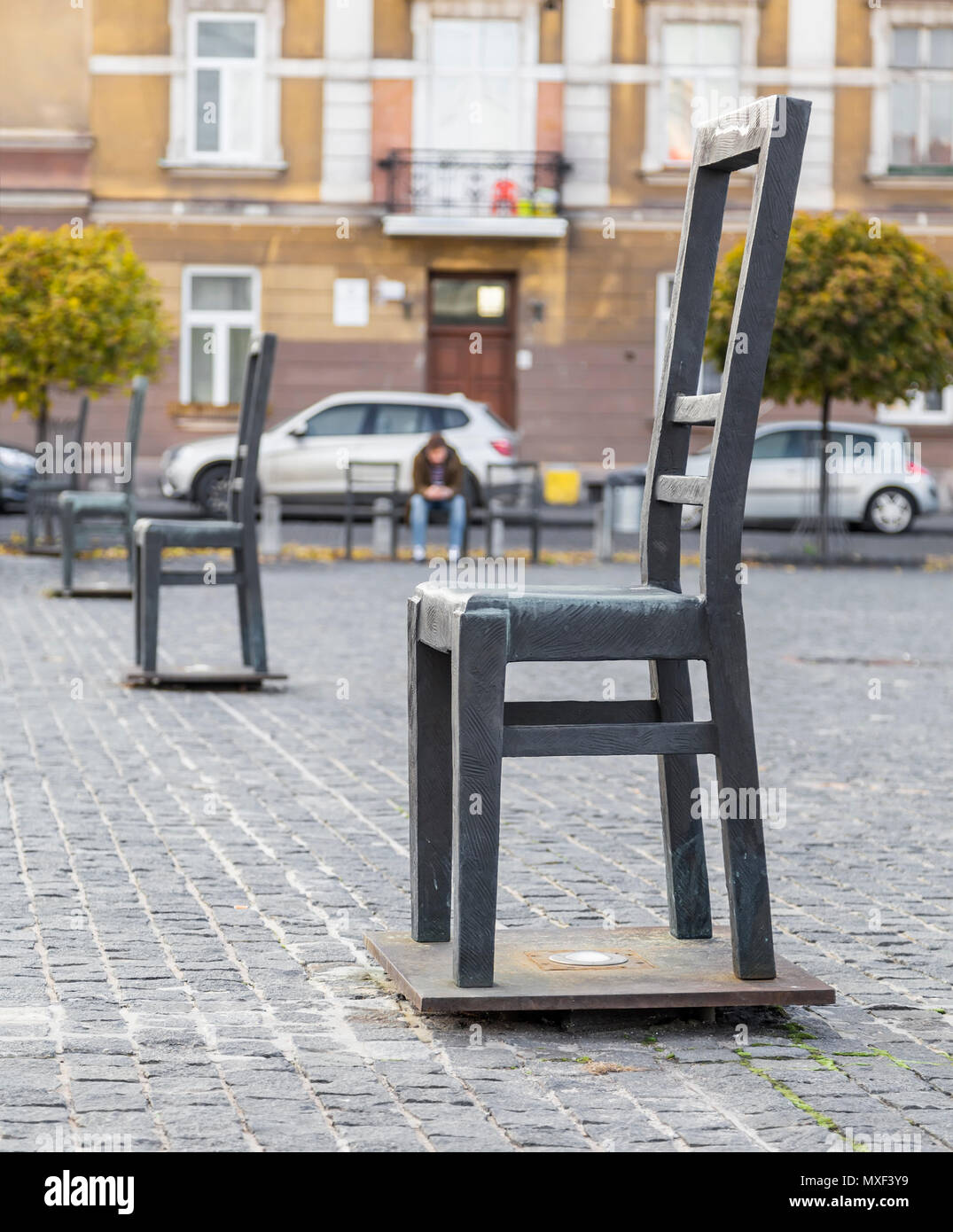 Cracovie, Pologne - 26 octobre 2015 : Détail du monument aux victimes du ghetto près de Podgorzhe à Cracovie. Pologne Banque D'Images