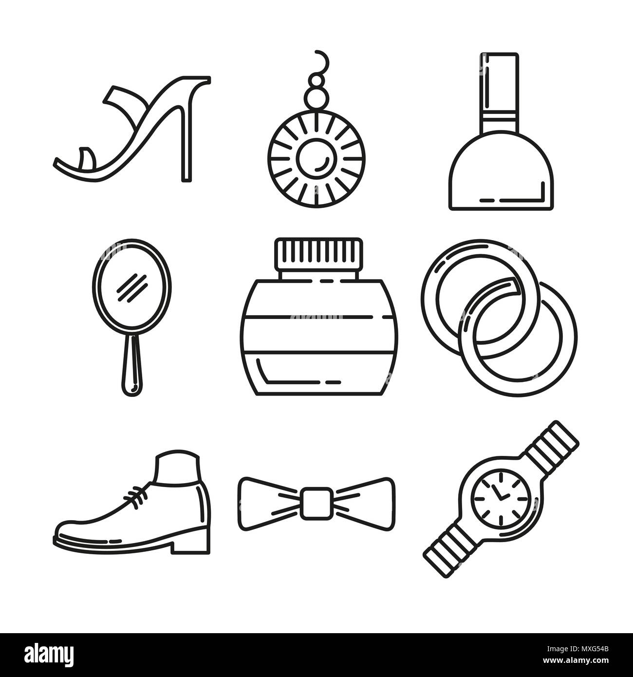 Mode et Beauté fine ligne Icon Vector Illustration Graphic Design Set Illustration de Vecteur