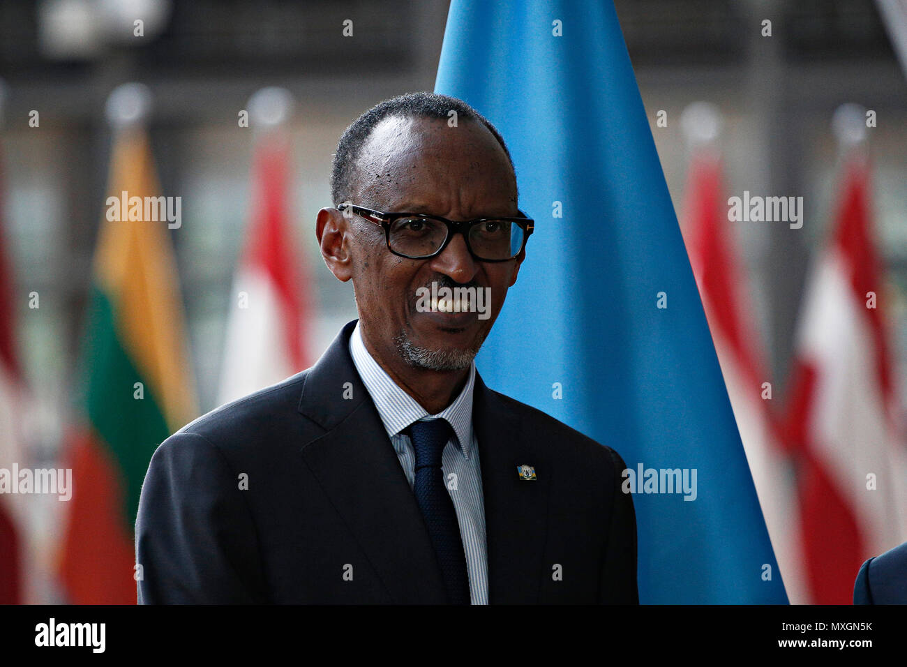 Bruxelles, Belgique. 4 juin, 2018. Donald Tusk, le président du Conseil de l'Europe accueille le Président du Rwanda Paul Kagame au siège du Conseil européen. Alexandros Michailidis /Alamy Live News Banque D'Images