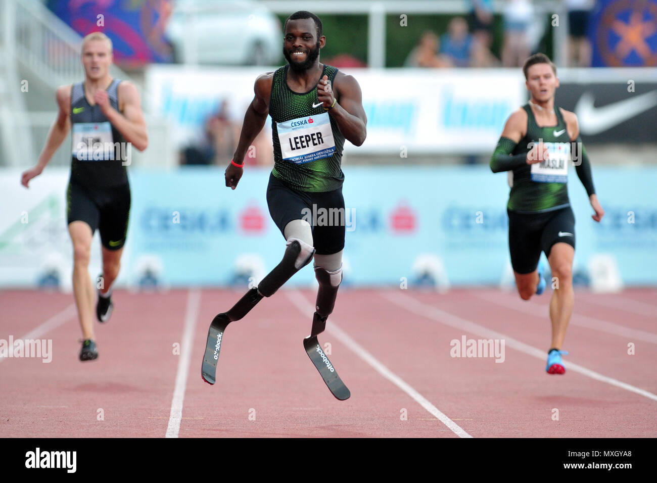 4 juin 2018 - Prague, République tchèque - Blake Leeper de USA gagne le 400m hommes au cours de la Josef Odlozil Athlétisme Memorial Classic Premium EA Réunion à Prague en République tchèque Josef Odlozil...Le Memorial est une réunion annuelle de l'athlétisme qui a lieu en juin, au Stadion Juliska à Prague. (Crédit Image : © Slavek Ruta via Zuma sur le fil) Banque D'Images