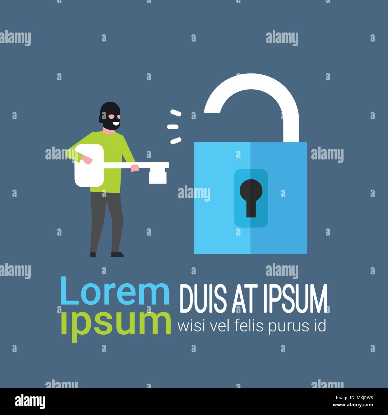 Cadenas Crack Hacker Maintenir la clé en mains privées Hacking Sécurité informatique de base de données Concept Illustration de Vecteur