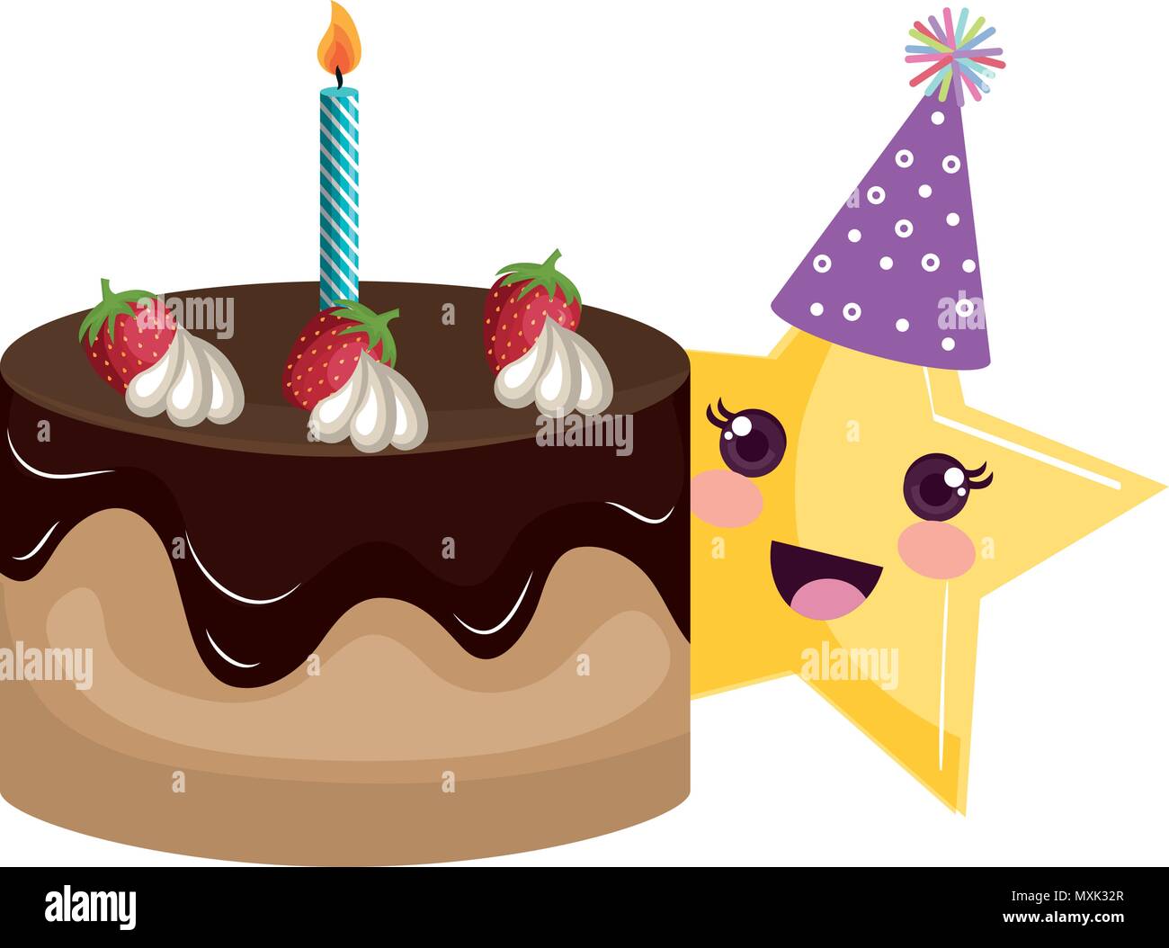 Anniversaire gâteau de bonbons avec star kawaii Illustration de Vecteur