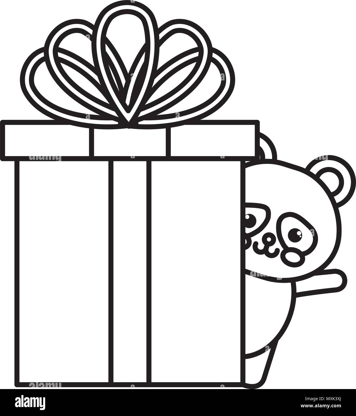 Avec Boite Cadeau Anniversaire Panda Bear Kawaii Image Vectorielle Stock Alamy